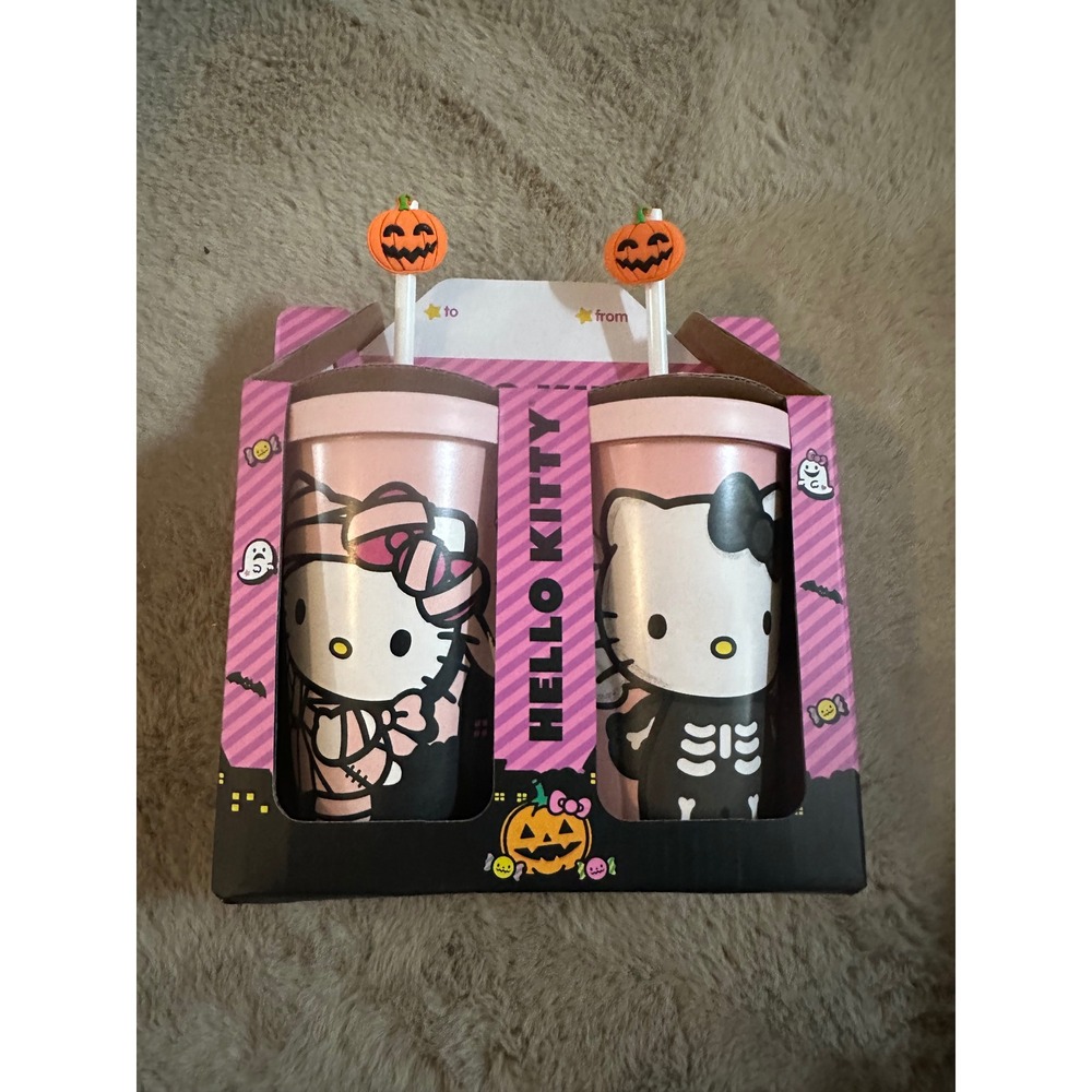 Sanrio Hello Kitty Halloween Tumbler Set 2 Pack Mummy Skeleton Pumpkin Straws